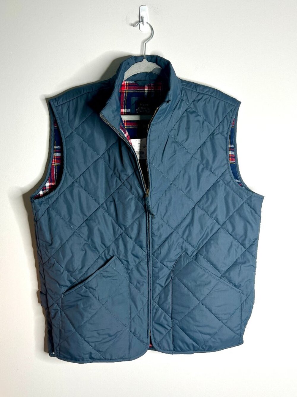 J. Crew Men's Quilted Puffer Vest Blue Full Zip Cabincore Outdoor Fall NWT Sz L